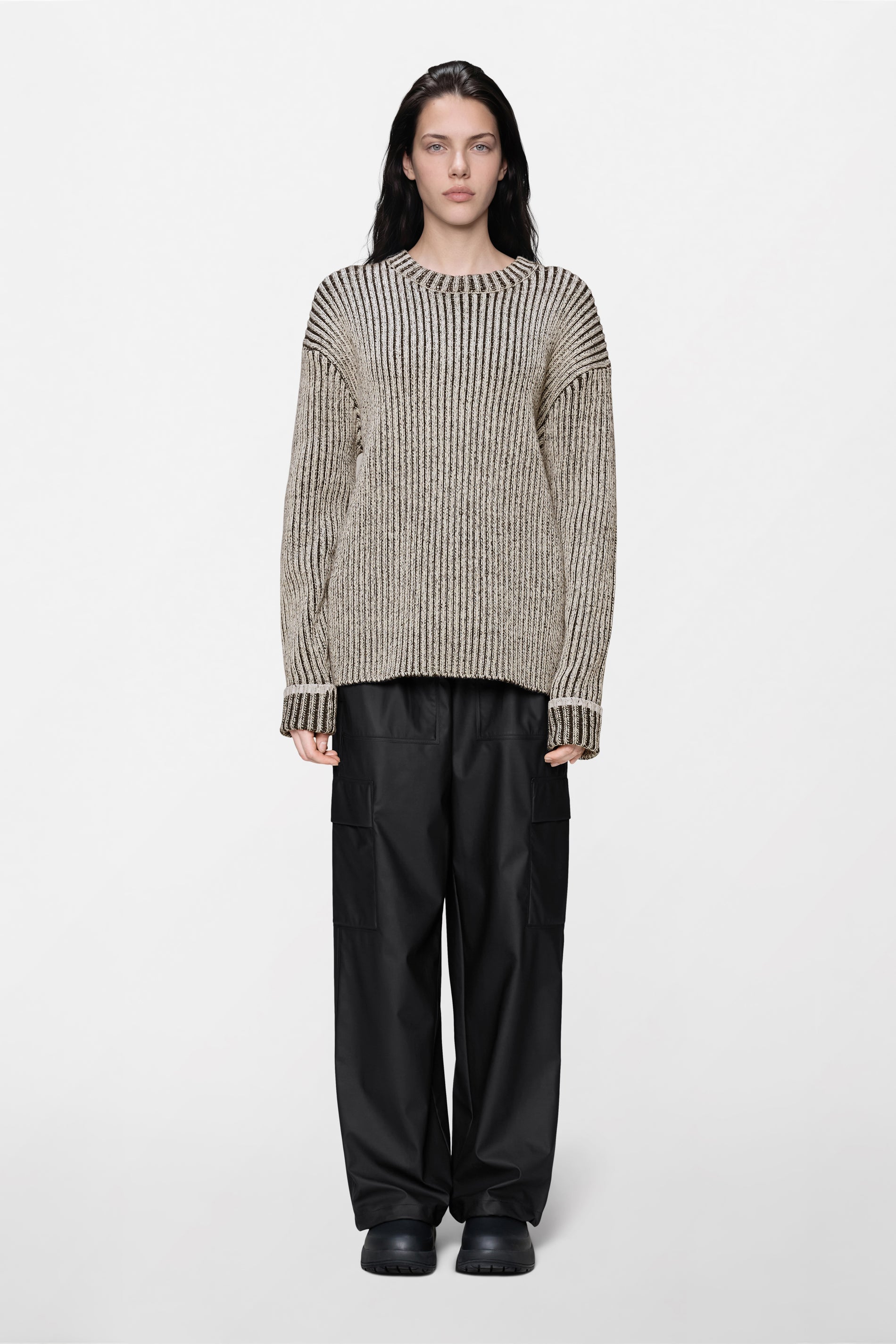 RAINS Sapa Knit Crew Neck Vintage White / Black Long Sleeve