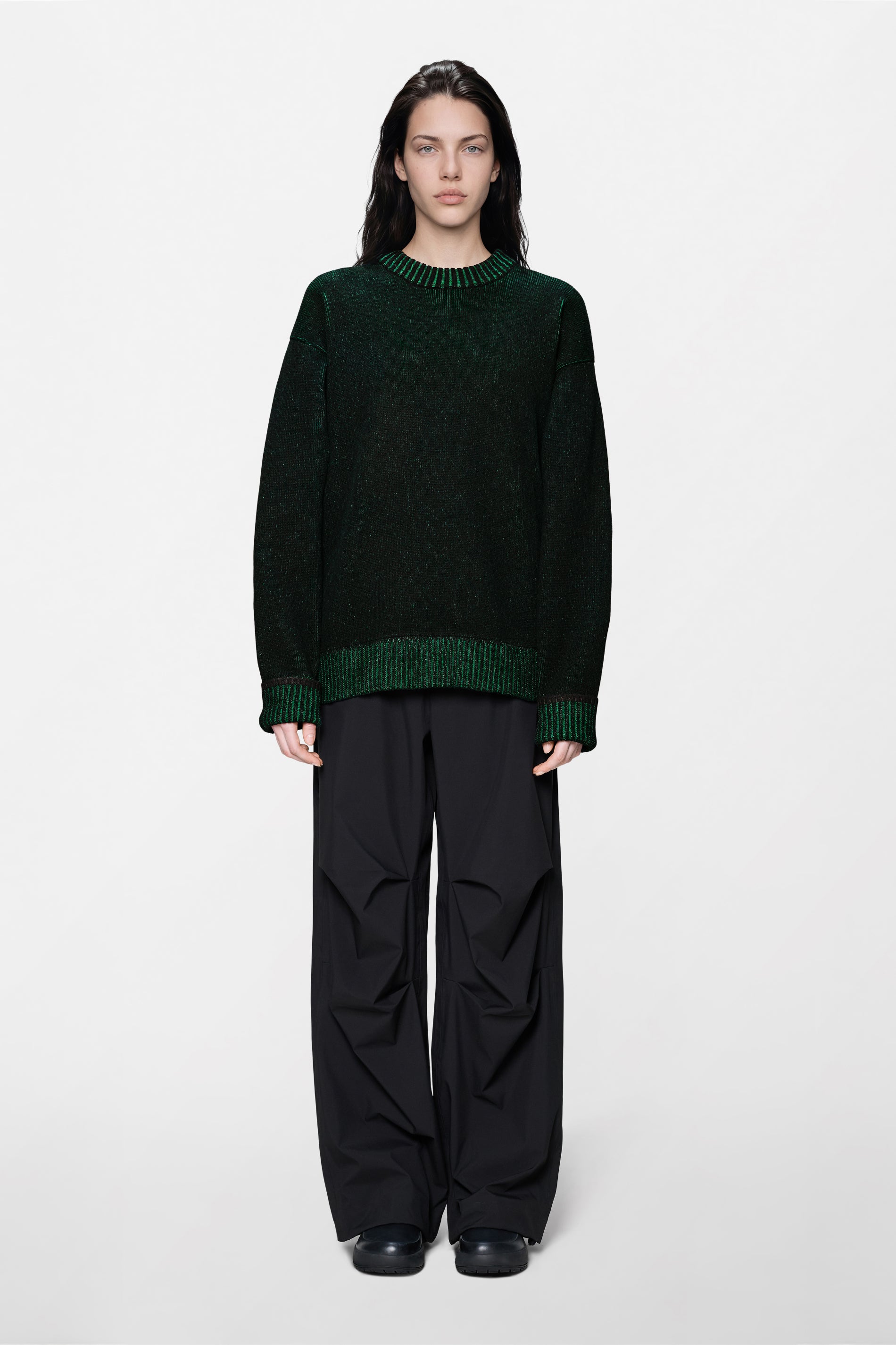 RAINS Sowa Knit Crew Neck Black/ Envy Long Sleeve